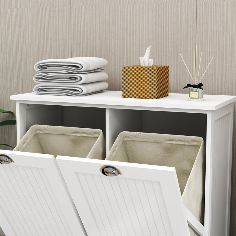 Two-Compartment Tilt-Out Laundry Sorter Cabinet, Blanc