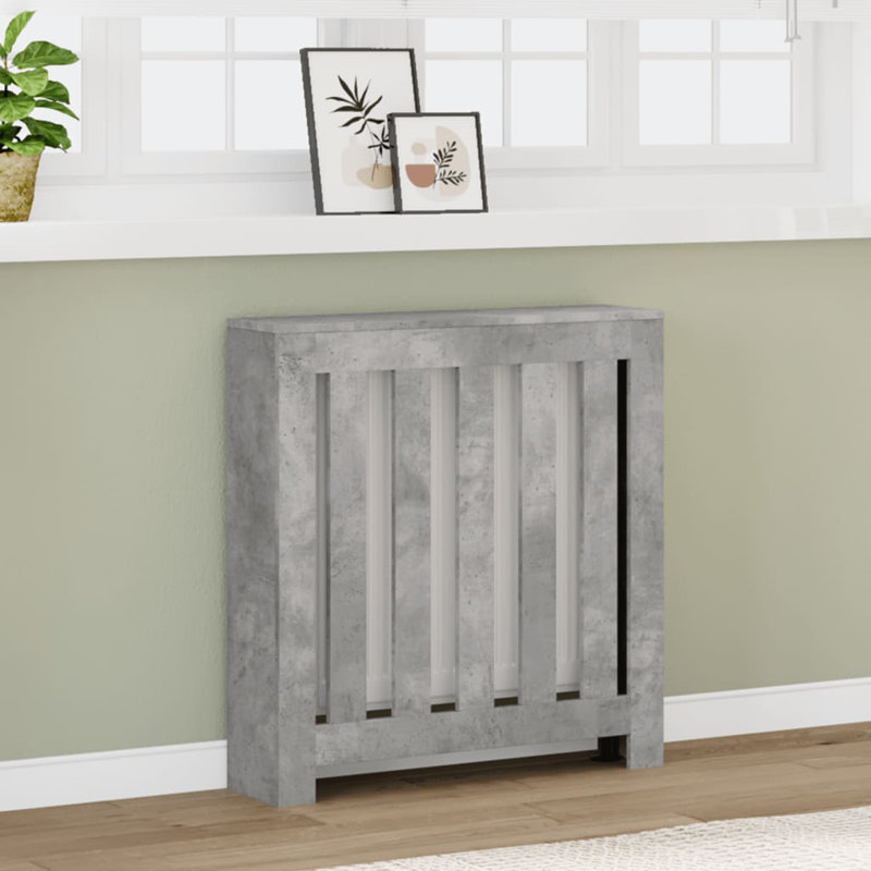 Small Radiator Cover, Concrete Grey, 78 x 20 x 82 cm, Vertical Slats