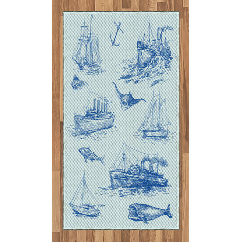 Nautical High Density Long Fiber Poly Threads Decorative Area Rug Carpet, Rectangle 2'7" x 5'