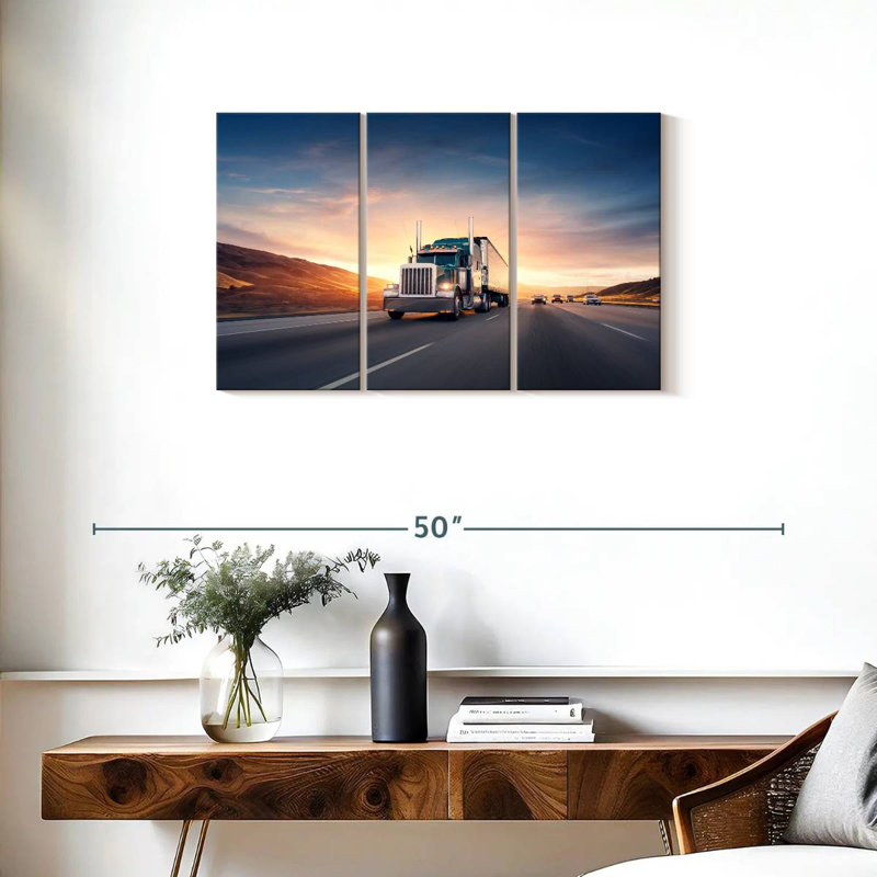 Mehar Speeding Truck At Sunset, 20" H x 33" W