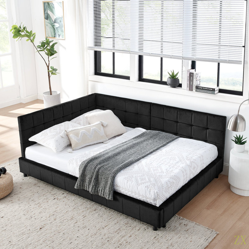 Full Size Upholstered Tufted  Bed Frame, Sofa Bed Frame With Comfortable Backrest And Armrests, Full Size Bed For Bedroom, Living Room,Velvet(80.5''*59''*30.5'')