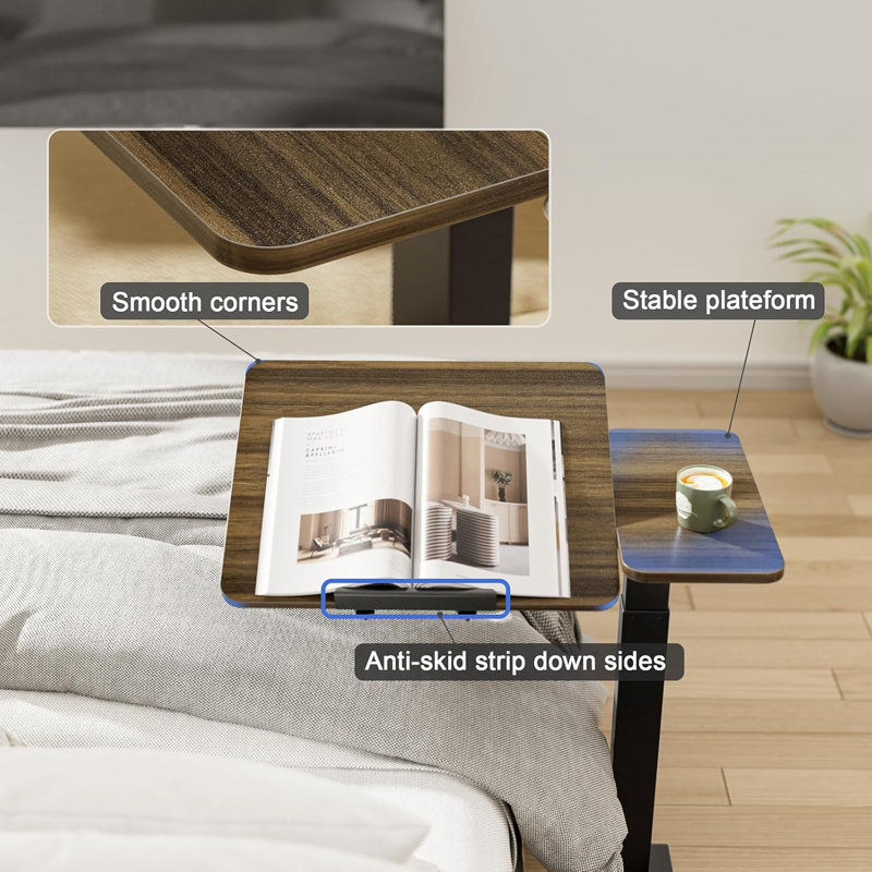 Bedside Table With Wheels Pneumatic Moveable Bed Desk Tilt-Top Laptop Desk Moveable Rolling Computer Table For Home Office Hospital Use