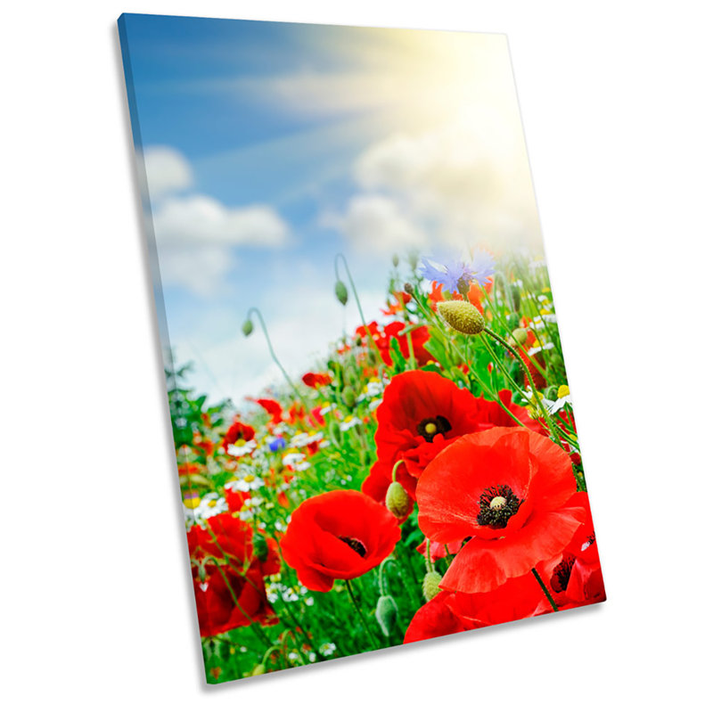 Red Poppies Floral Flower Summer - Wrapped Canvas Print, 54cm H x 36cm W