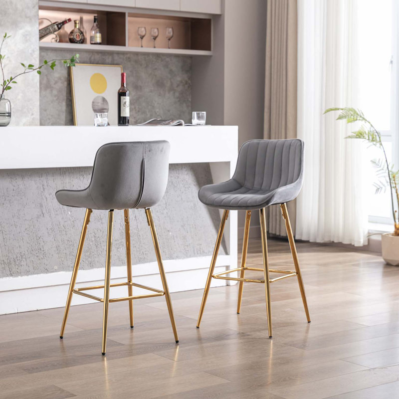 Ensemble de 2 tabourets de bar, avec tabouret de comptoir en tissu chromé et repose-pieds, Gris
