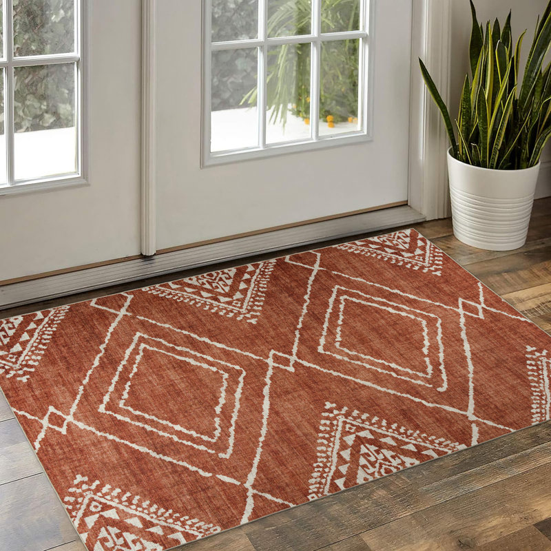 Kentre Jax Moroccan Orange Machine Washable Area Rug, Rectangle 2' x 3'