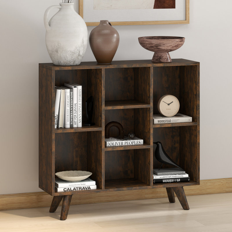 Louise 7 Cubes Storage Bookcase For Living Room, Bedroom, Office, 3 Shelves (30.51"H x 31.89"W x 9.45"D), Rustic Brown