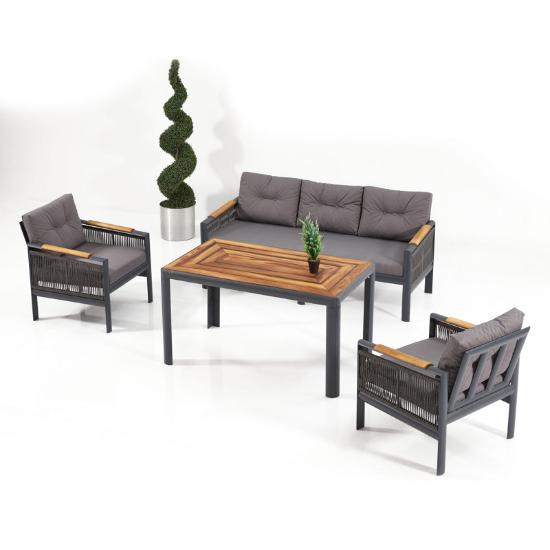 Ensemble de conversation avec coussins 4 pièces, Anthracite