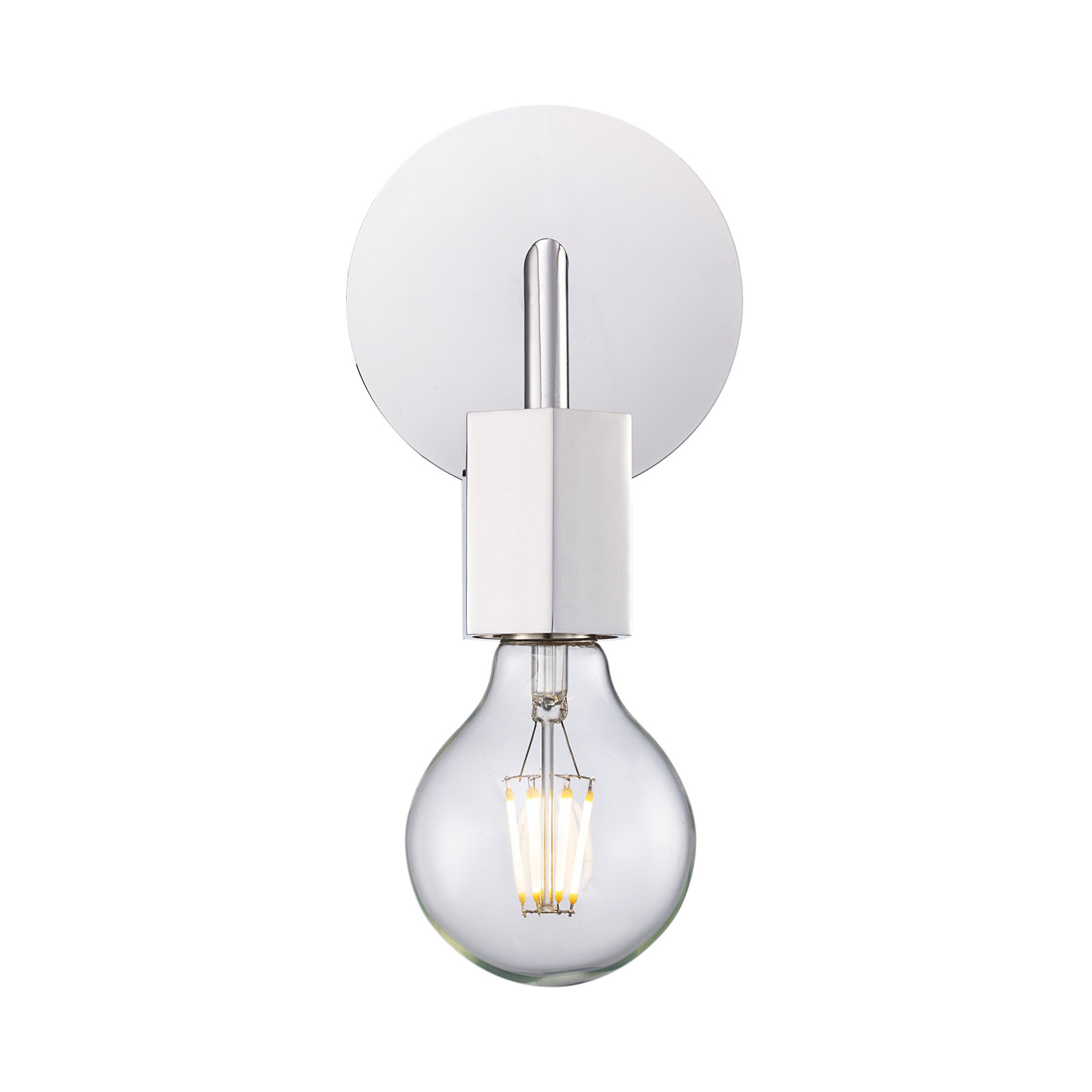 Ebba Single Light Dimmable Wrought Iron Armed Sconce, Polished Chrome