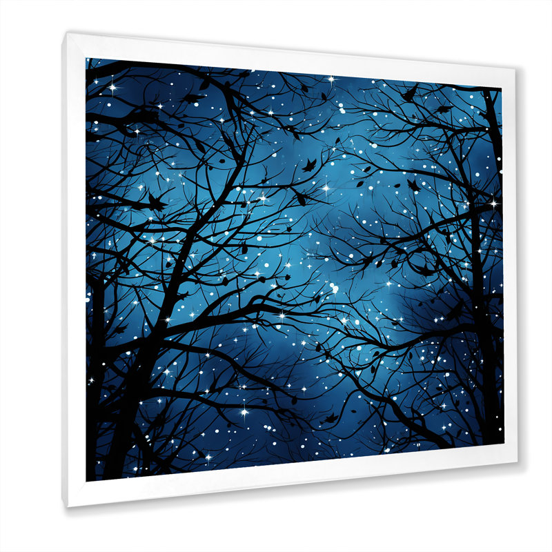 Arbre de lune bleu Revery II - art mural arbre, Blanc, H 36 po x l 36 po