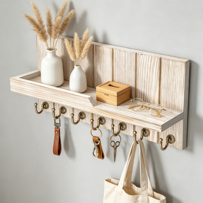 Porte-clés mural avec tablette, porte-clés en bois patiné pour le vestibule, organisateur de décoration de maison de campagne avec crochets pour clés, courrier et petits objets