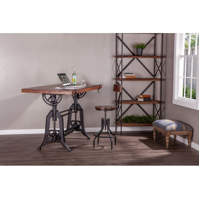 Artezia Teak Wood Adjustable Crank Drafting Desk, 63" Brown