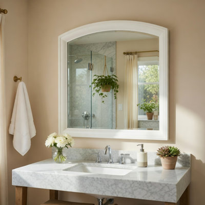 Miroir de commode Hudy, cadre en bois de bouleau 34 x 38, blanc campagne