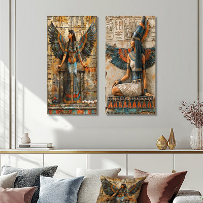 Blue And Beige Egyptian Goddess III - Egypt Wall Art 2 Pieces Set