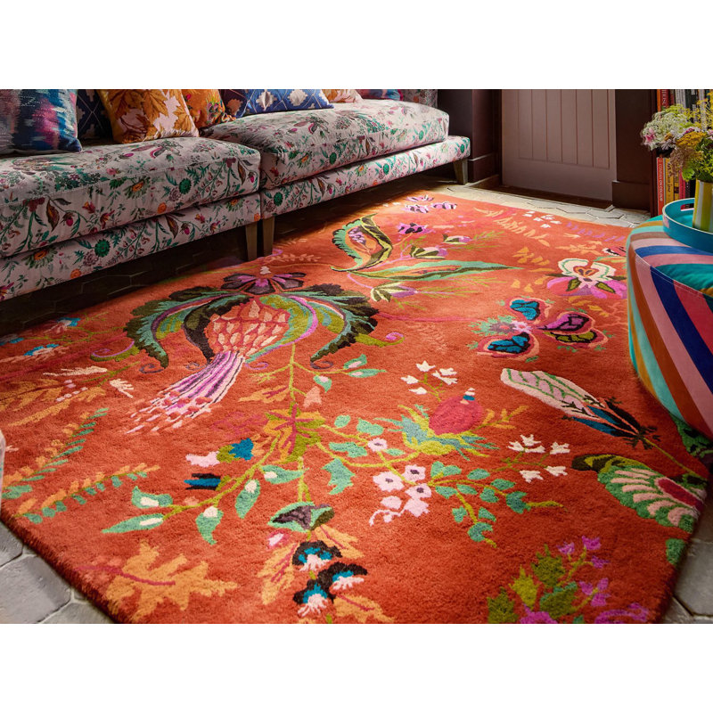 Wonderland Hand Tufted Wool/Viscose Floral Area Rug in Amber/Lapis, Rectangle 4'7" x 6'7"