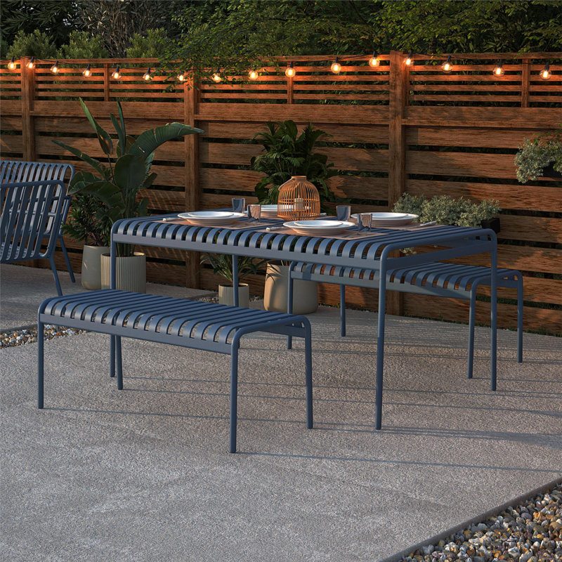 Ola 3-Piece Outdoor Table and Bench Set, French Blue