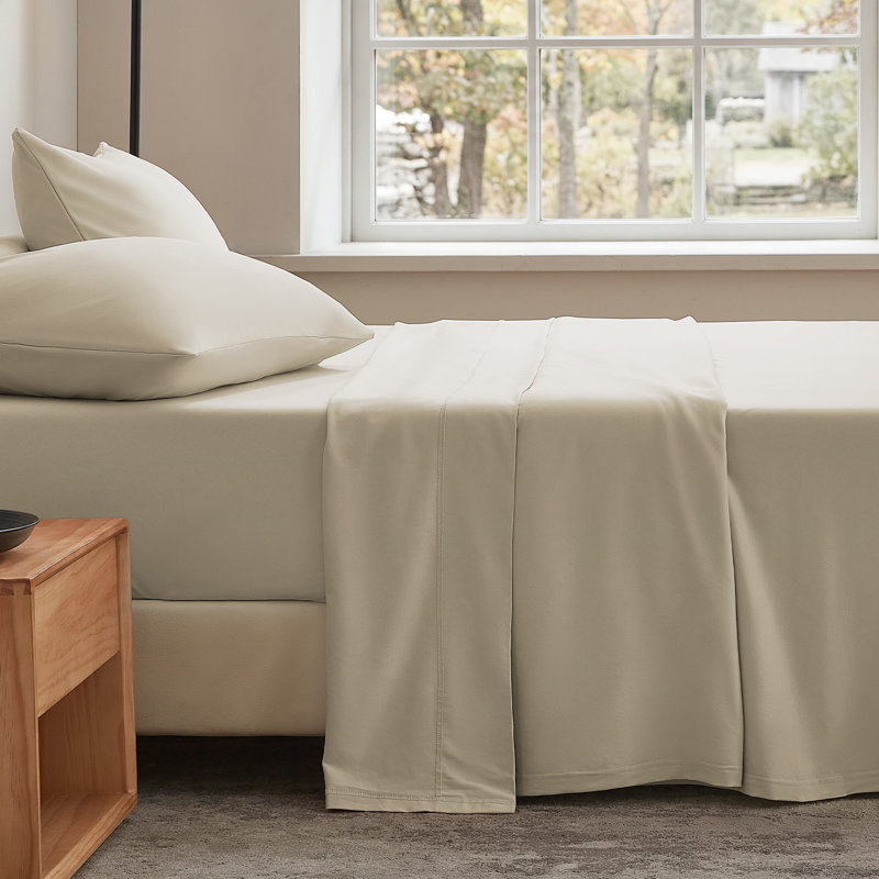 Ensemble de draps 100% coton jersey, Huître, Lit simple