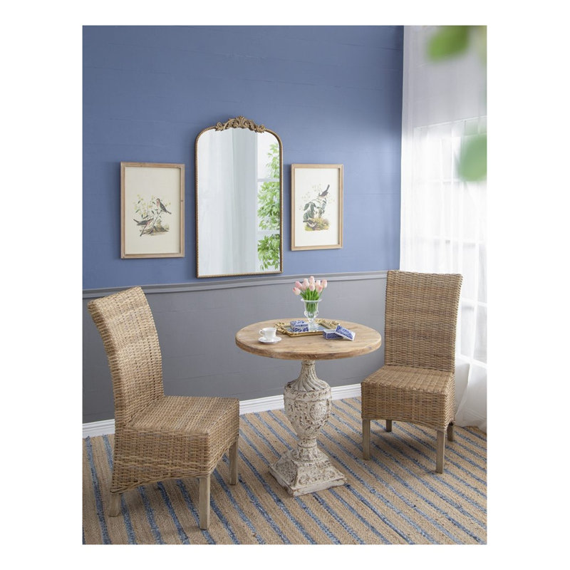 Table d'appoint ronde blanche et grise antique avec plateau en bois de sapin et détails en médaillon