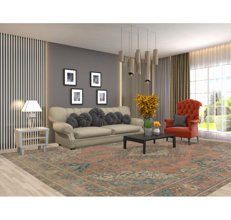 Tapis traditionnel floral rétro en laine 10 x 13