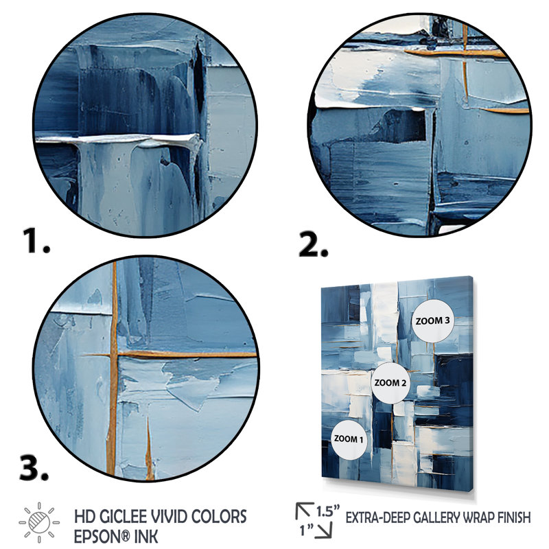 «Blue Nautical Shapes VI - Coastal Minimalisme», art mural, H 44 po x l 34 po x P 1,5 po, Cadre flottant doré