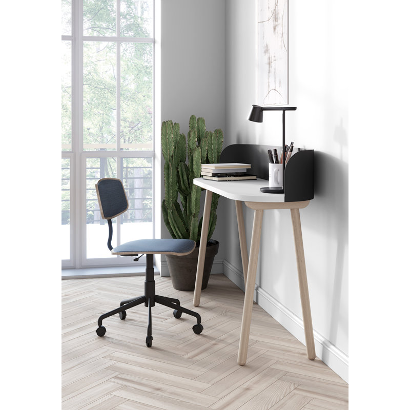 Eta Oval Solid Wood Base Writing Desk, White, Beige