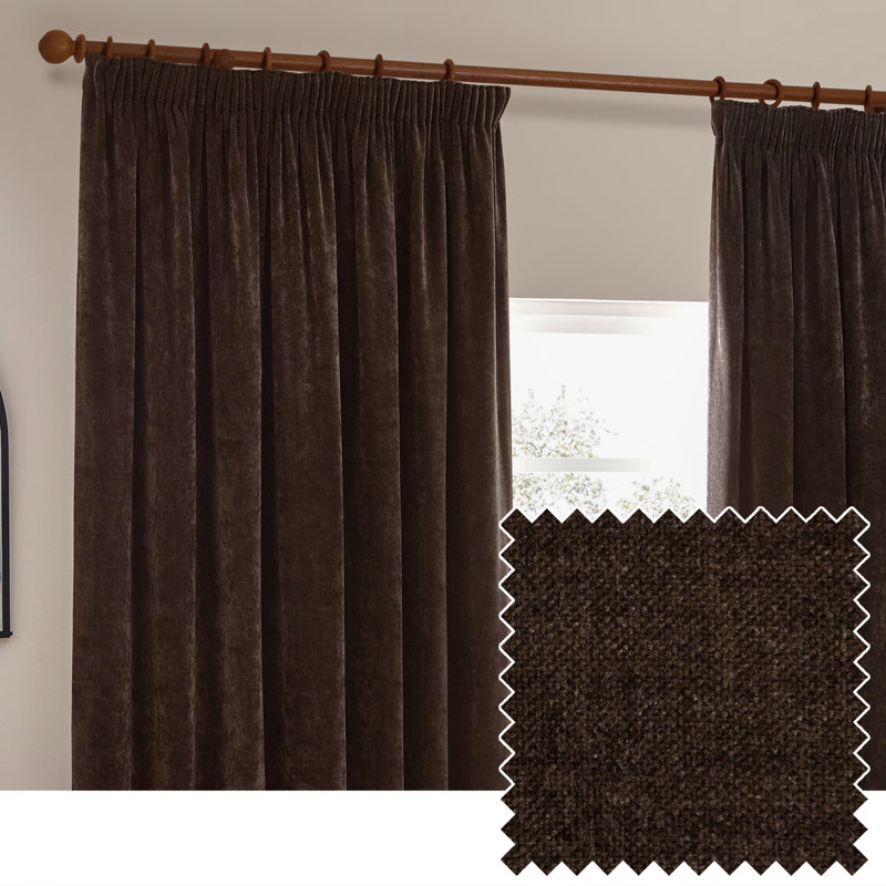 Heavy Chenille Blackout Curtain Panel Pair, 229cm Width x 229cm Drop, Brown