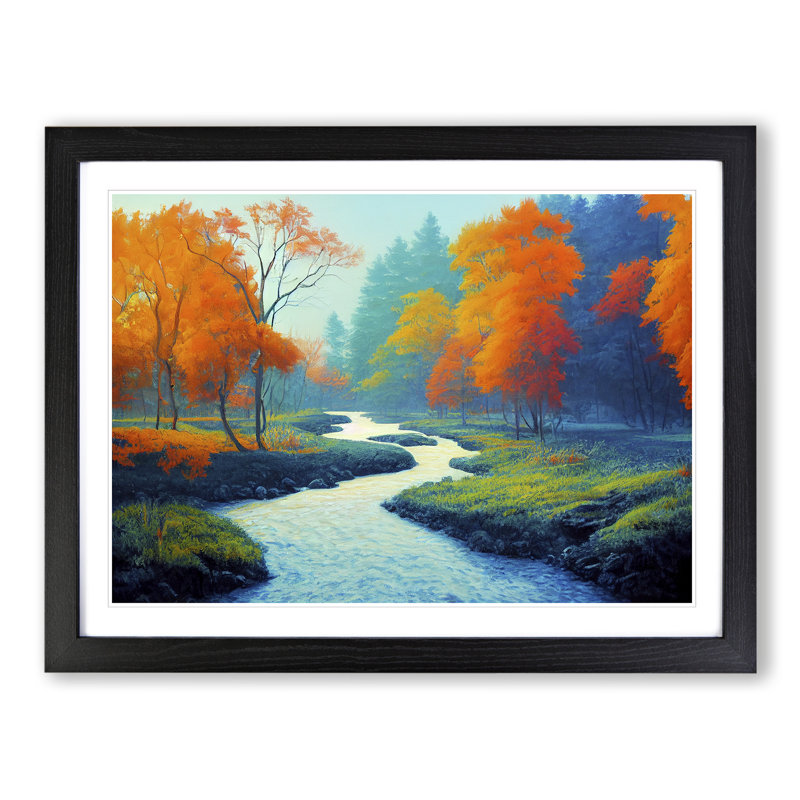 Autumn Forest Stream - Single Picture Frame Print, Black, 46cm H x 64cm W