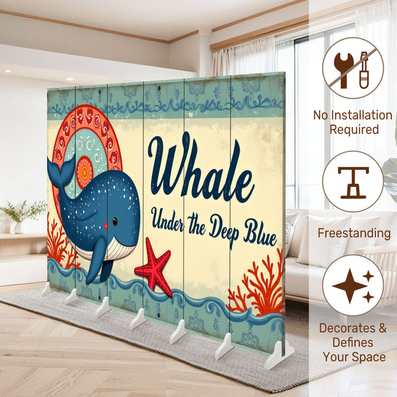 Cloison pliante 6 panneaux paravent Royal Old Whale, 6, 71" H x 96" W x 1" D