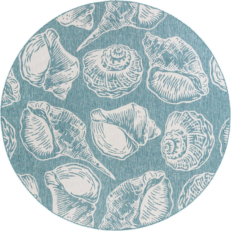 Contemporary Aviesel Area Rug Aqua Color, Round 7'10"