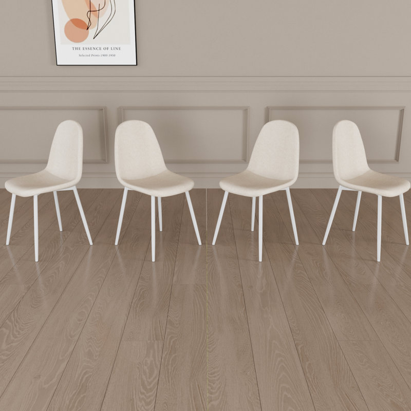 4 chaises de salle à manger en lin beige avec pieds en métal blanc, élégantes et pour la maison moderne et fonctionnelle