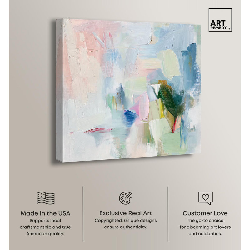 Verdant Breeze Abstract Canvas Art in Pastel Colors, 31" x 31"