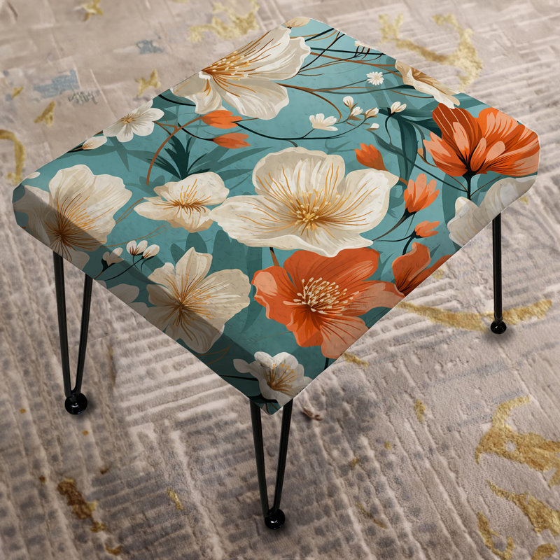 Motif floral ivoire et orange à motif de fleurs côtières - Repose-pieds rectangulaire floral