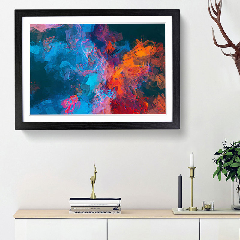 Midnight Smoke in Abstract - Picture Frame Painting Print, 48cm H x 65cm W x 2cm D, Black Framed