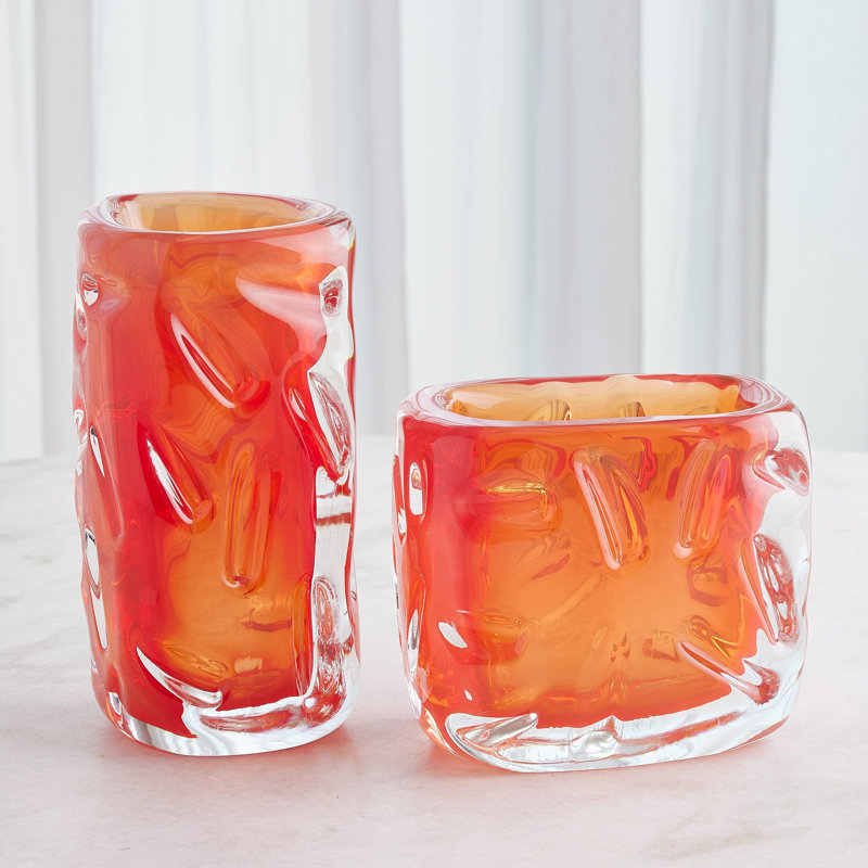 Glass Table Vase, Red, Overall Height- 6"