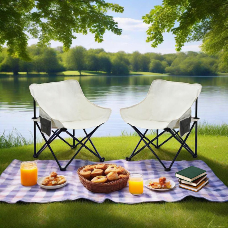 2 chaises de camping d'extérieur pliables / portatives, sac de transport, Beige/noir