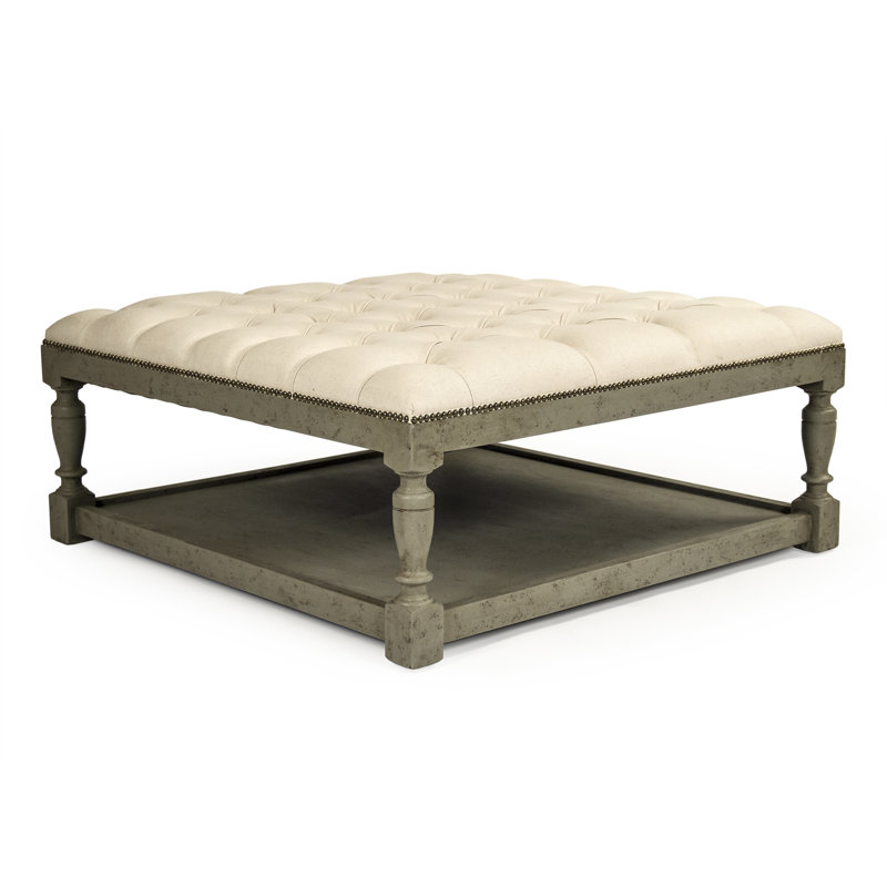 Square Ottoman, Off-White, Olive Green