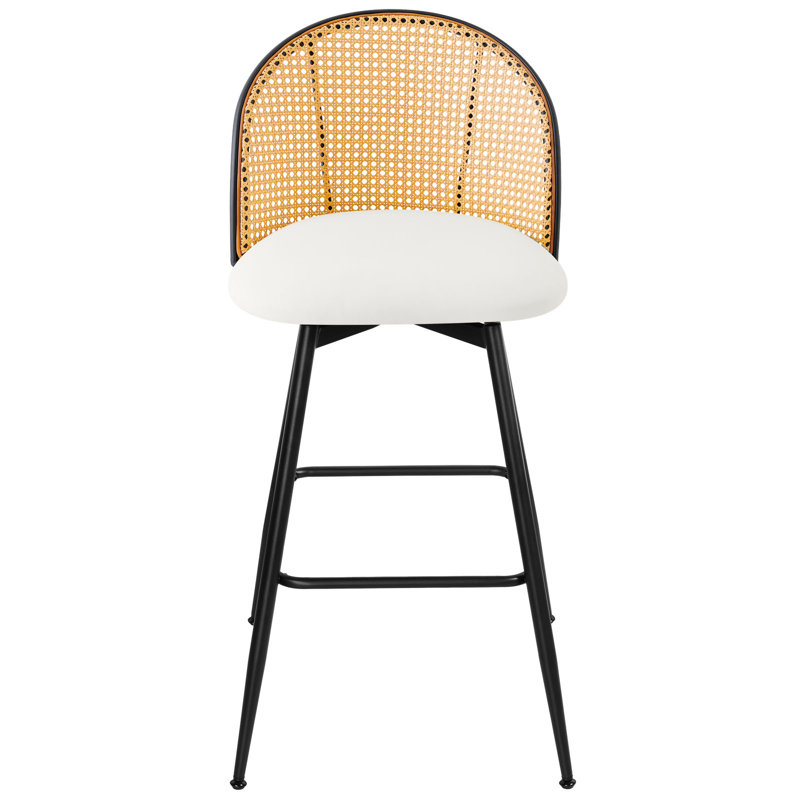Natural Rattan and White Leather Swivel Counter Stools, Set of 3