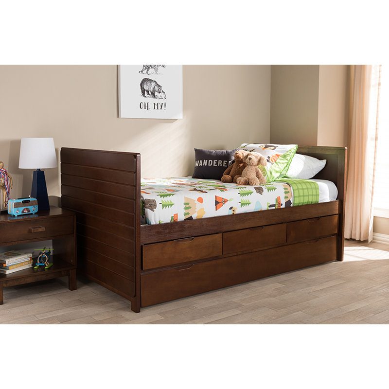 Lit de jour simple avec couchette Keighly, Noyer brun
