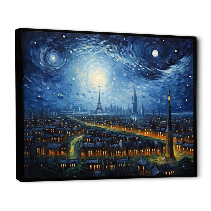 Chef-d'œuvre Paris la nuit étoilée II - impression, H 12 po x l 20 po x P 1 po, Cadre flottant noir