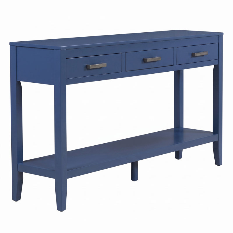 Console de style campagnard U-Style 59,1 pouces avec 3 tiroirs et tablette de rangement inférieure, Marine