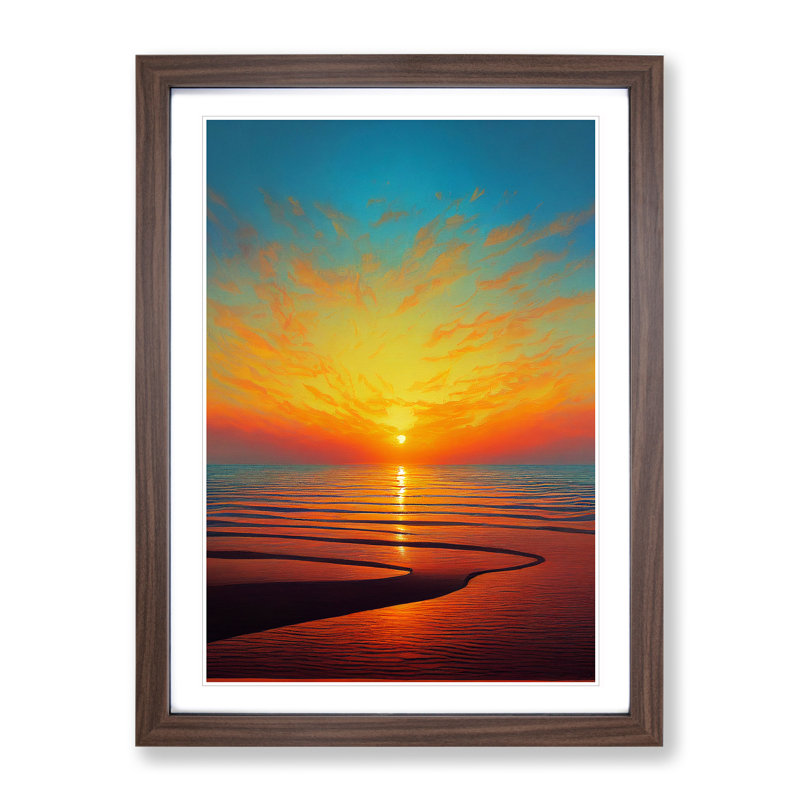 Enlightening Sunset - Single Picture Frame Print, 64cm H x 46cm W, Walnut
