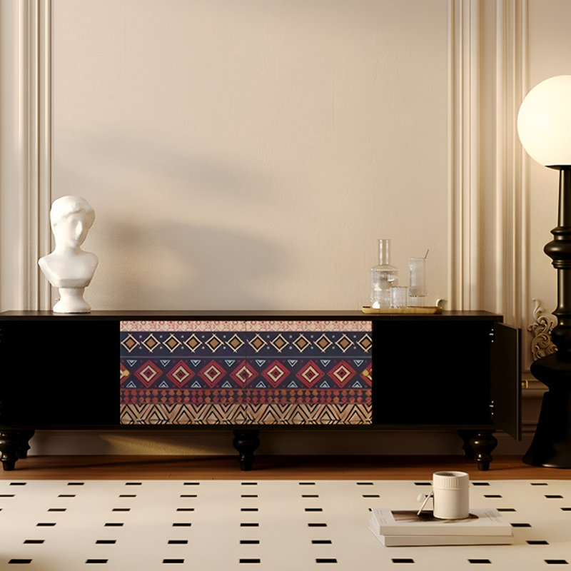Meuble télé en pin avec panneau imprimé, H 21,65 po x L 70,86 po x l 15,75 po