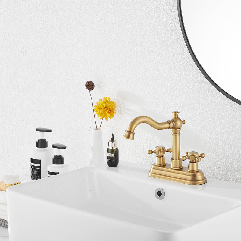 2-handle Bathroom Faucet with Drain Assembly, Antique Brass
