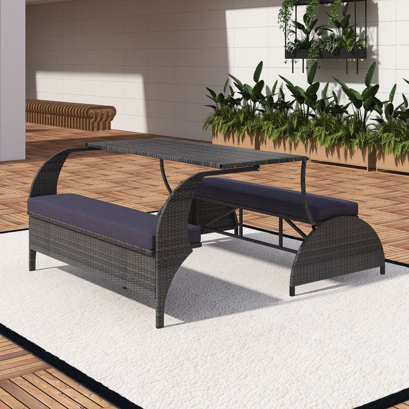 Causeuse d'extérieur convertible en quatre sièges et une table, Gris