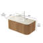 Meuble-lavabo de salle de bain, armoire de rangement contreplaqué à bord arrondi rayé avec tiroir, vasque en céramique blanche et plateau en pierre frittée à motif de travertin, pré-assemblé