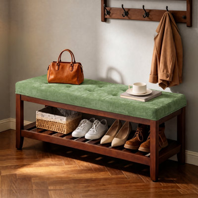 44" Farmhouse Tufted Upholstered Storage Bench, Solid Wood Entryway Bench