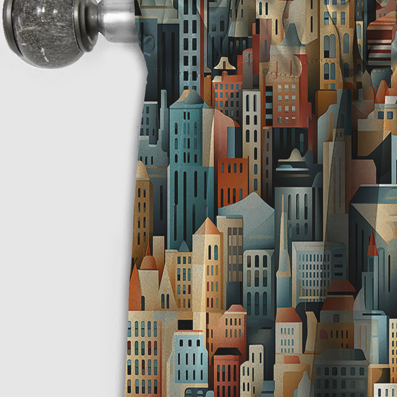 Beige et bleu Urban Cityscape Embrace - Rideau occultant en velours rayé rayé - 1 panneau, L 52 po x L 108 po