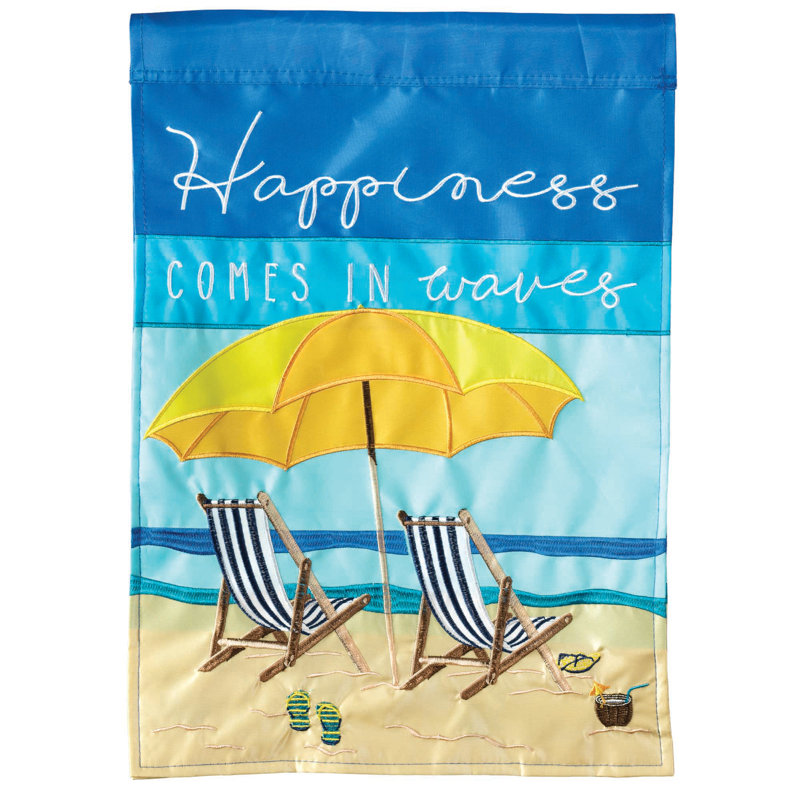 Drapeau de jardin en polyester 2 côtés beach chaises happines, H 18 po x l 13 po