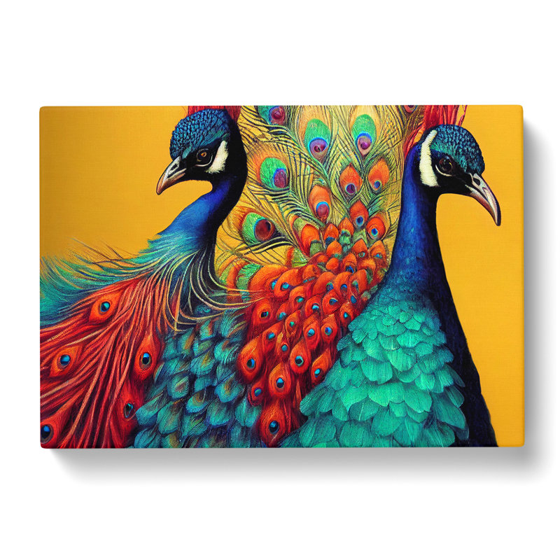 Pair Of Peacocks - Wrapped Canvas Print, 35cm H x 50cm W x 3cm D