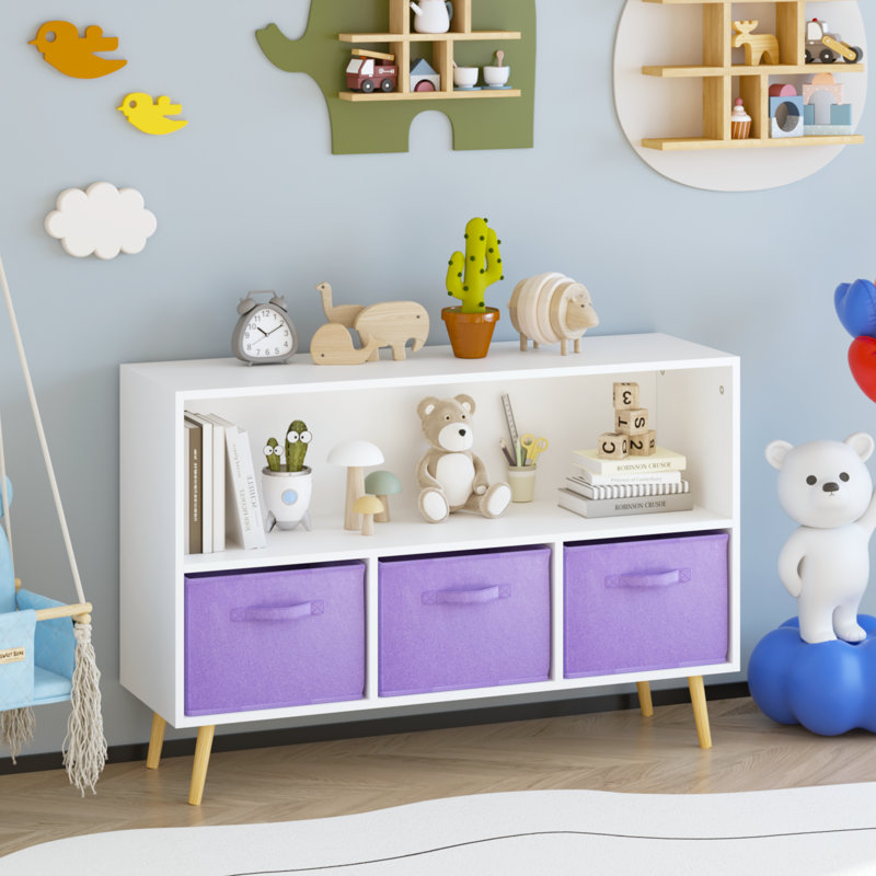 Bibliothèque avec tiroirs rabattables, armoire de rangement pour jouets, armoire d'entrée, Mauve