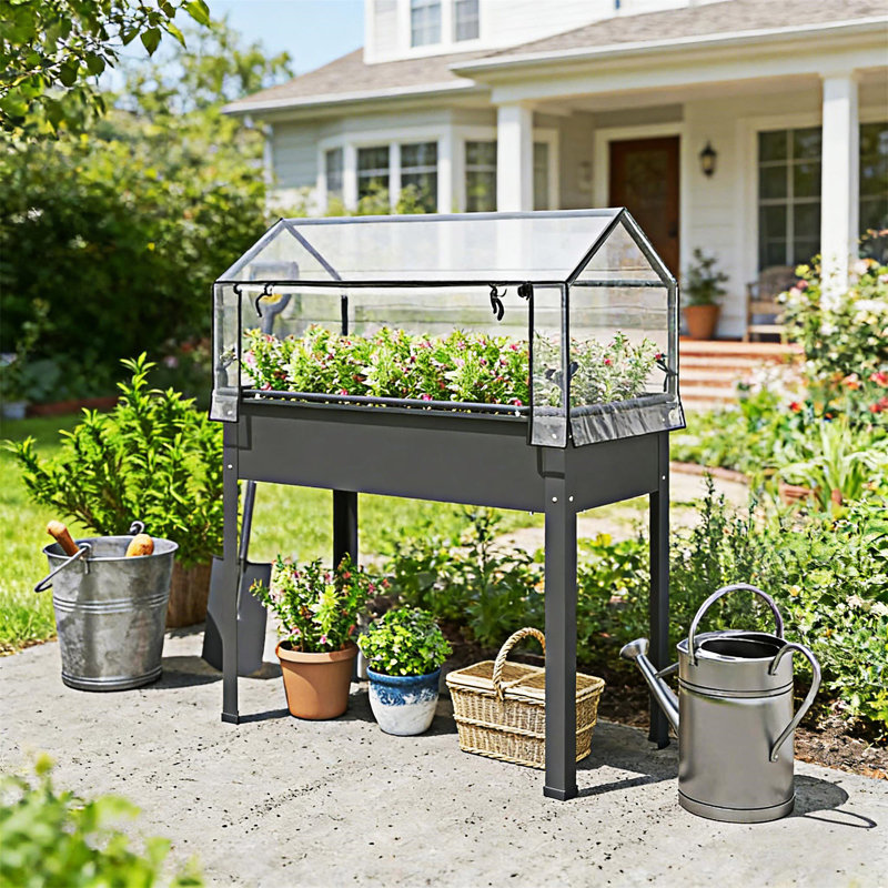 Outdoor Elevated Garden Box Plant Bed, Dark Gray